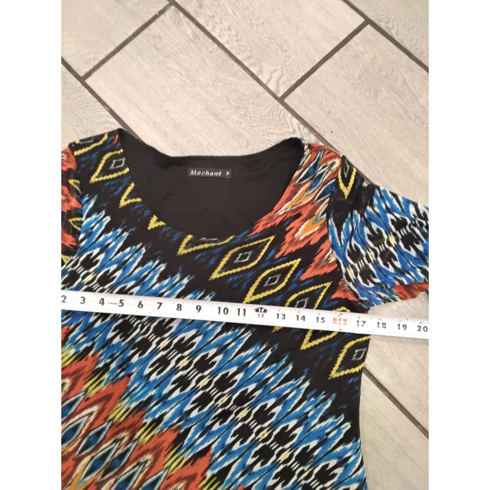 Mechant Womens Long Sleeve Ikat Geometric Print Mini Dress Multicolor Size M - Picture 5 of 8